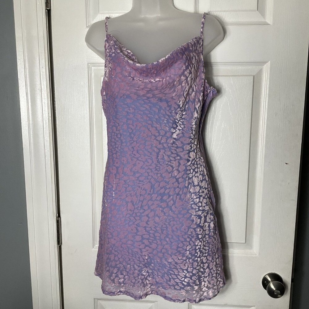 NWT Nasty Gal Animal Print Cowl Neck Mini Slip Dress Pink Purple Velour Size 8 - Picture 11 of 16